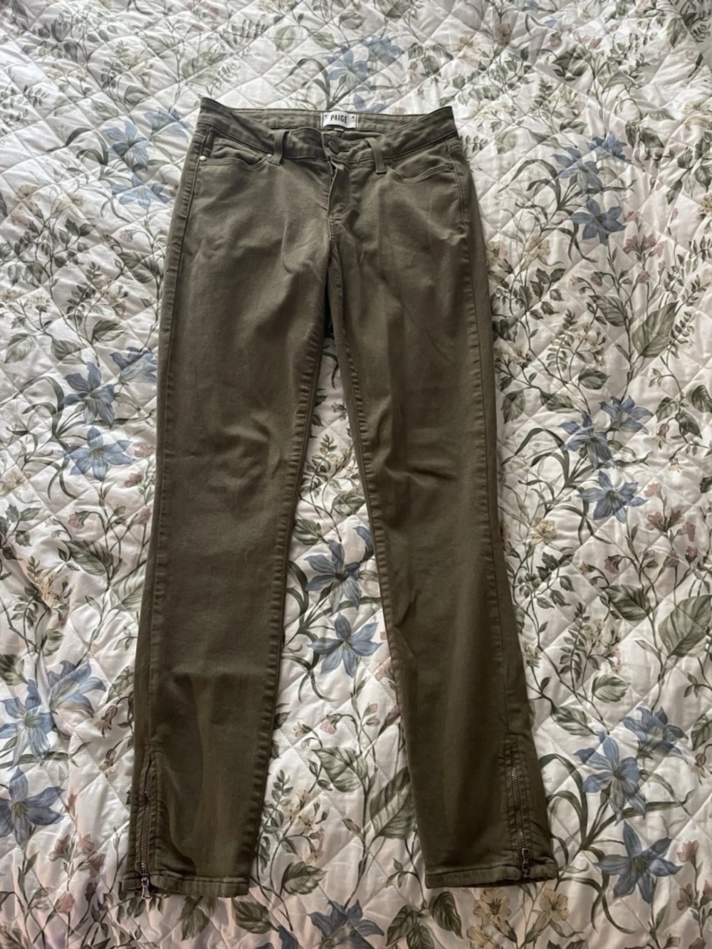 Paige Women’s Olive Green Pants Zipper Ankles “Verdugo” Skinny 27 So Cal Chic